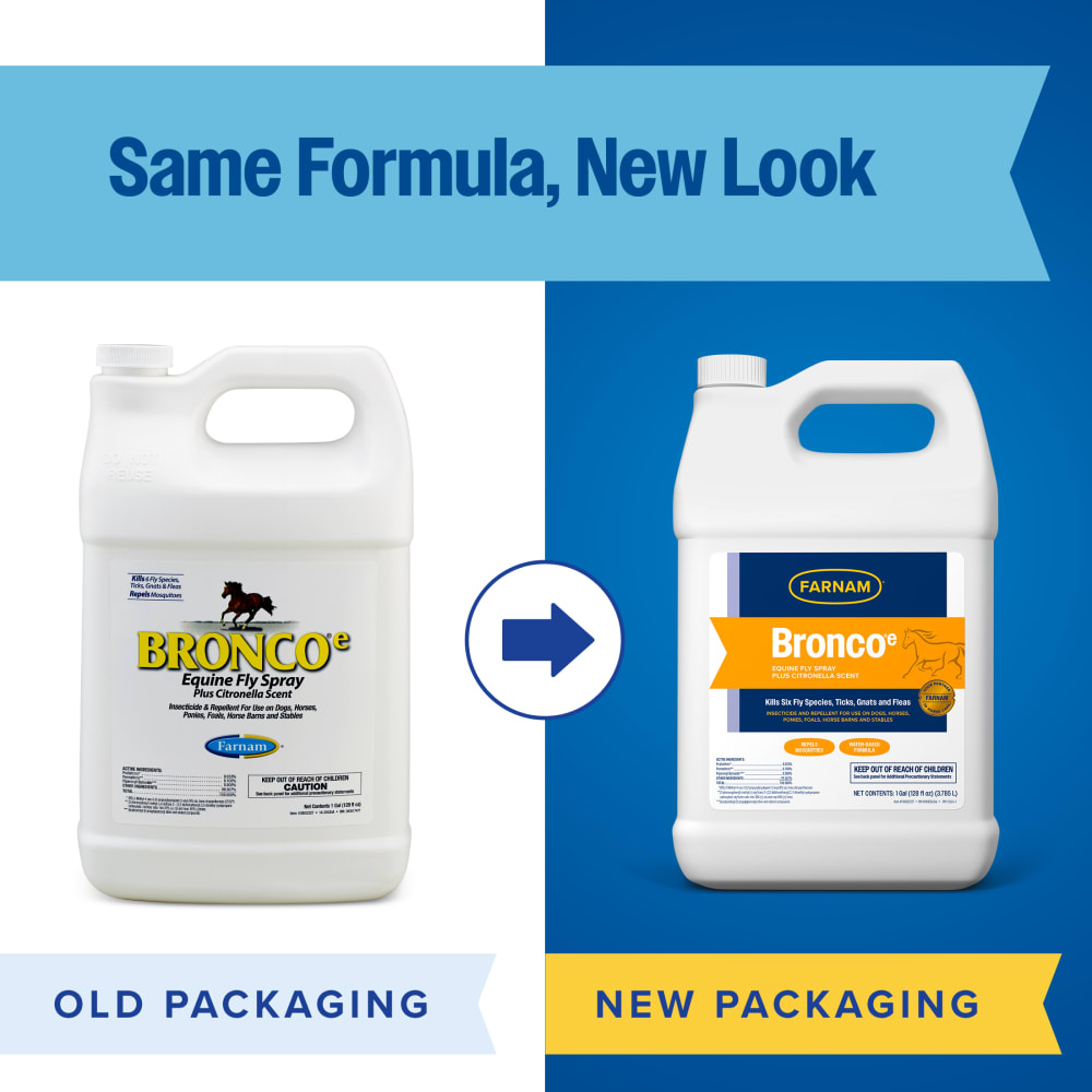 Farnam Bronco e Equine Fly Spray old vs new packaging comparison