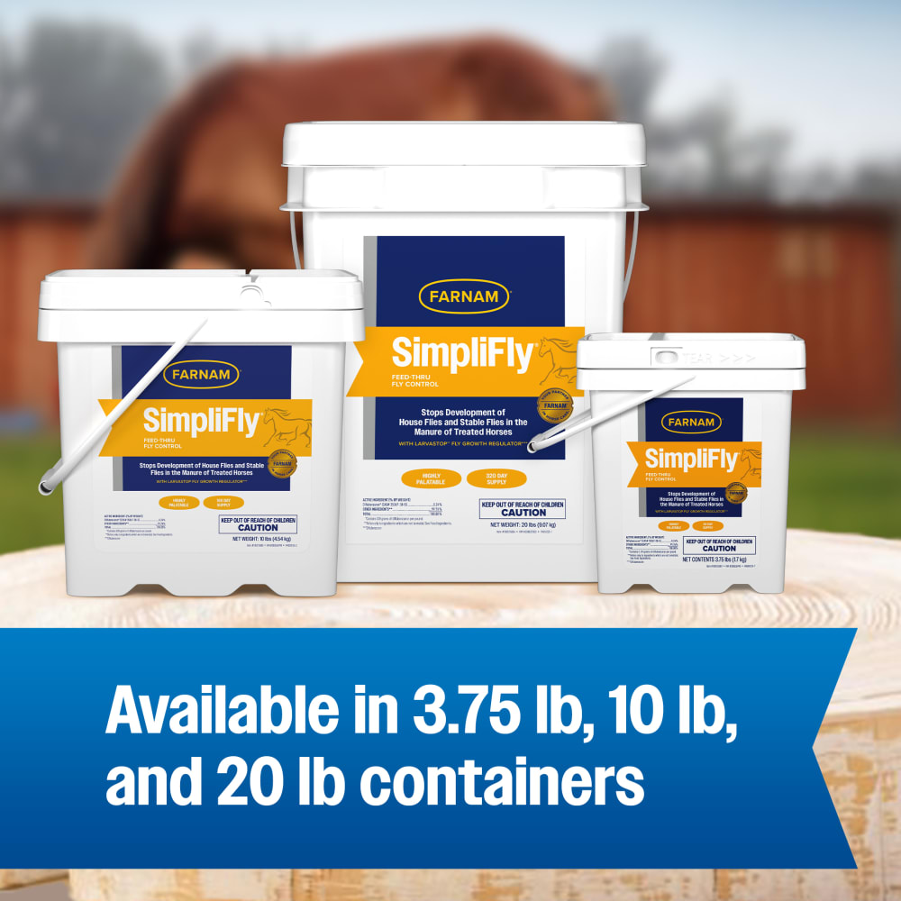 Farnam SimpliFly available in 3.75 lb, 10 lb, and 20 lb containers
