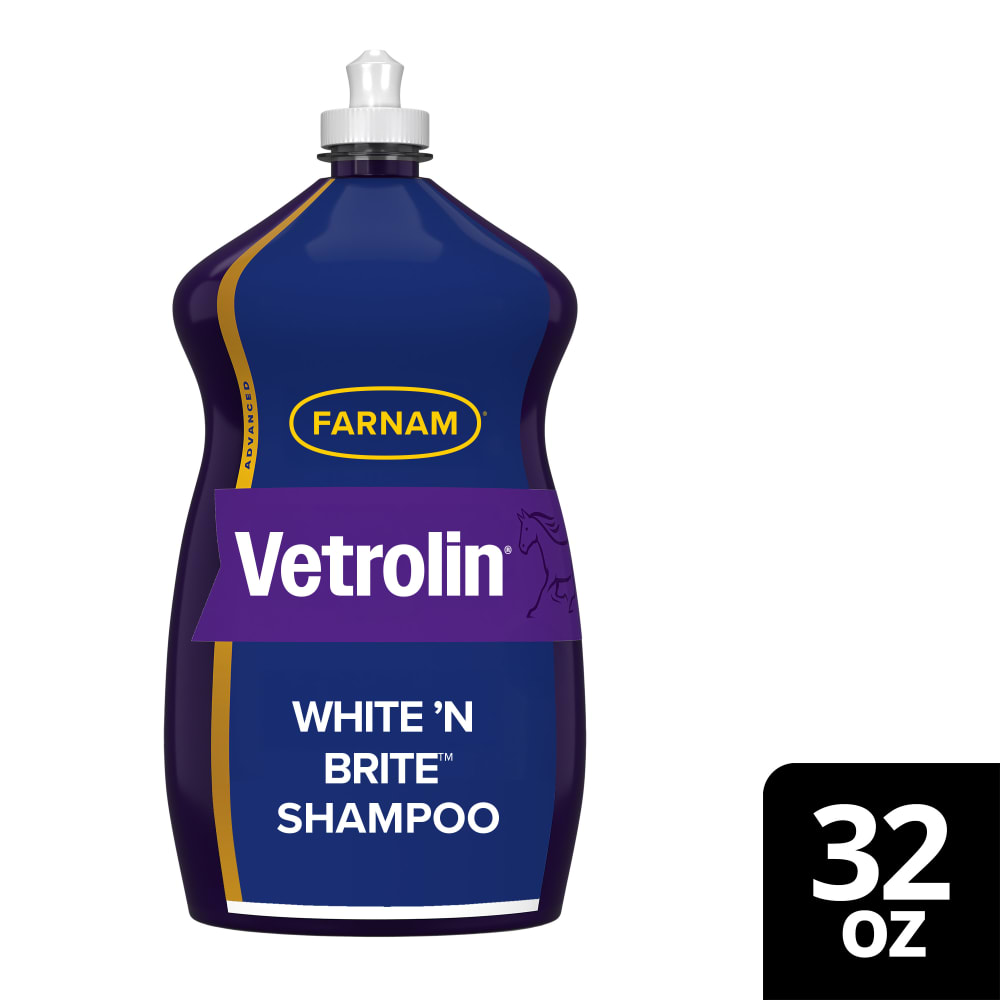 Cleaned up packaging for farnam vetrolin white 'n brite shampoo, for horses and dogs