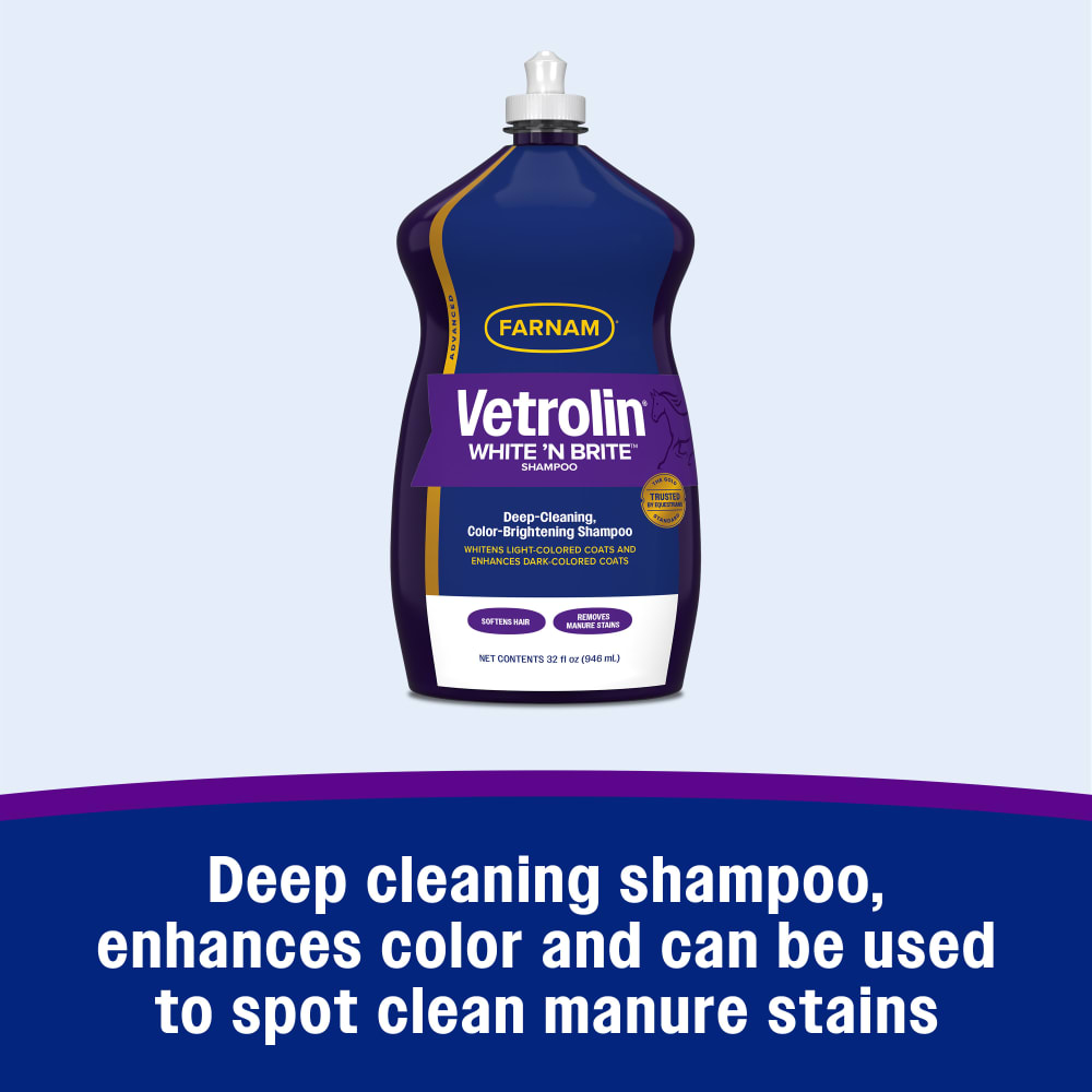 Deep cleaning shampoo, enhances color and can be used to spot clean manure stains