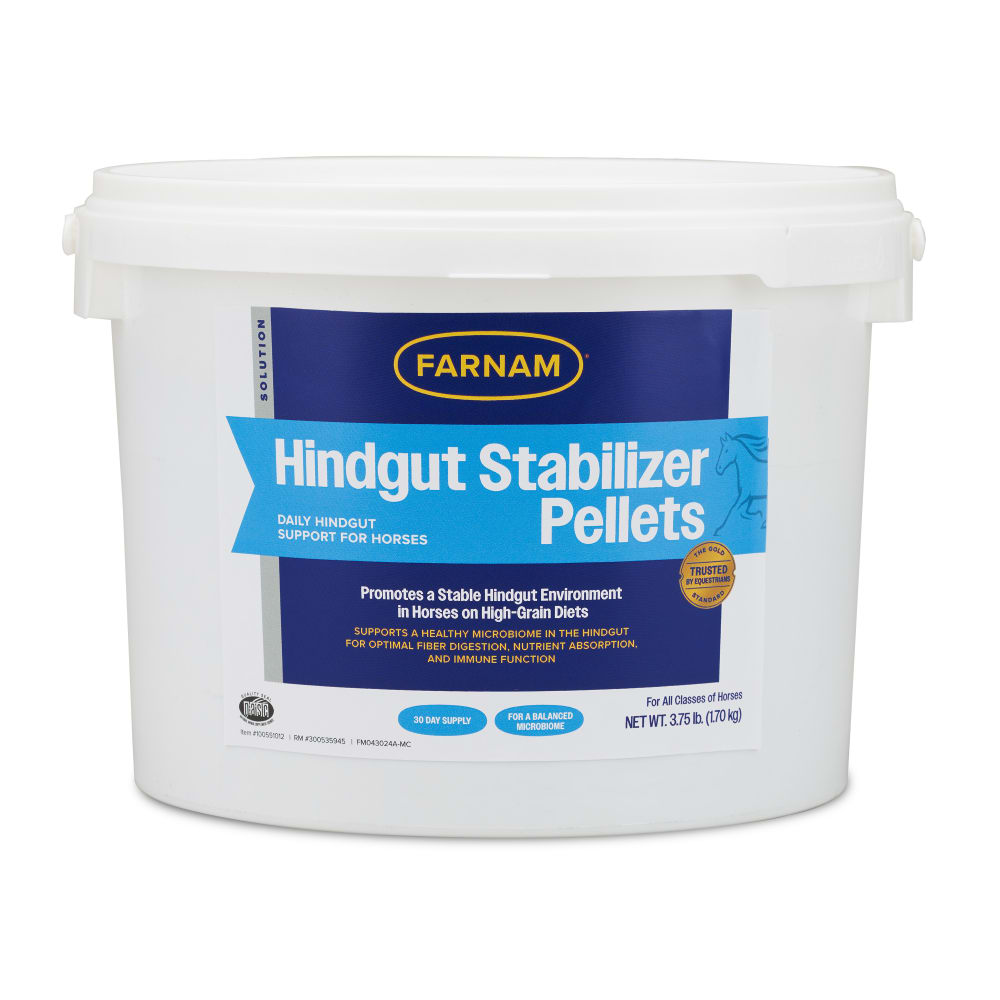 Retail package for Farnam hindgut stabilizer pellets for horses