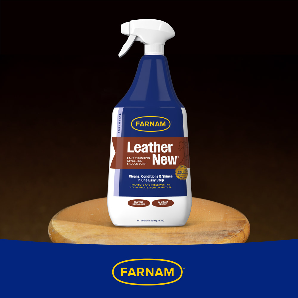 Bottle of farnam leather new on a wooden table