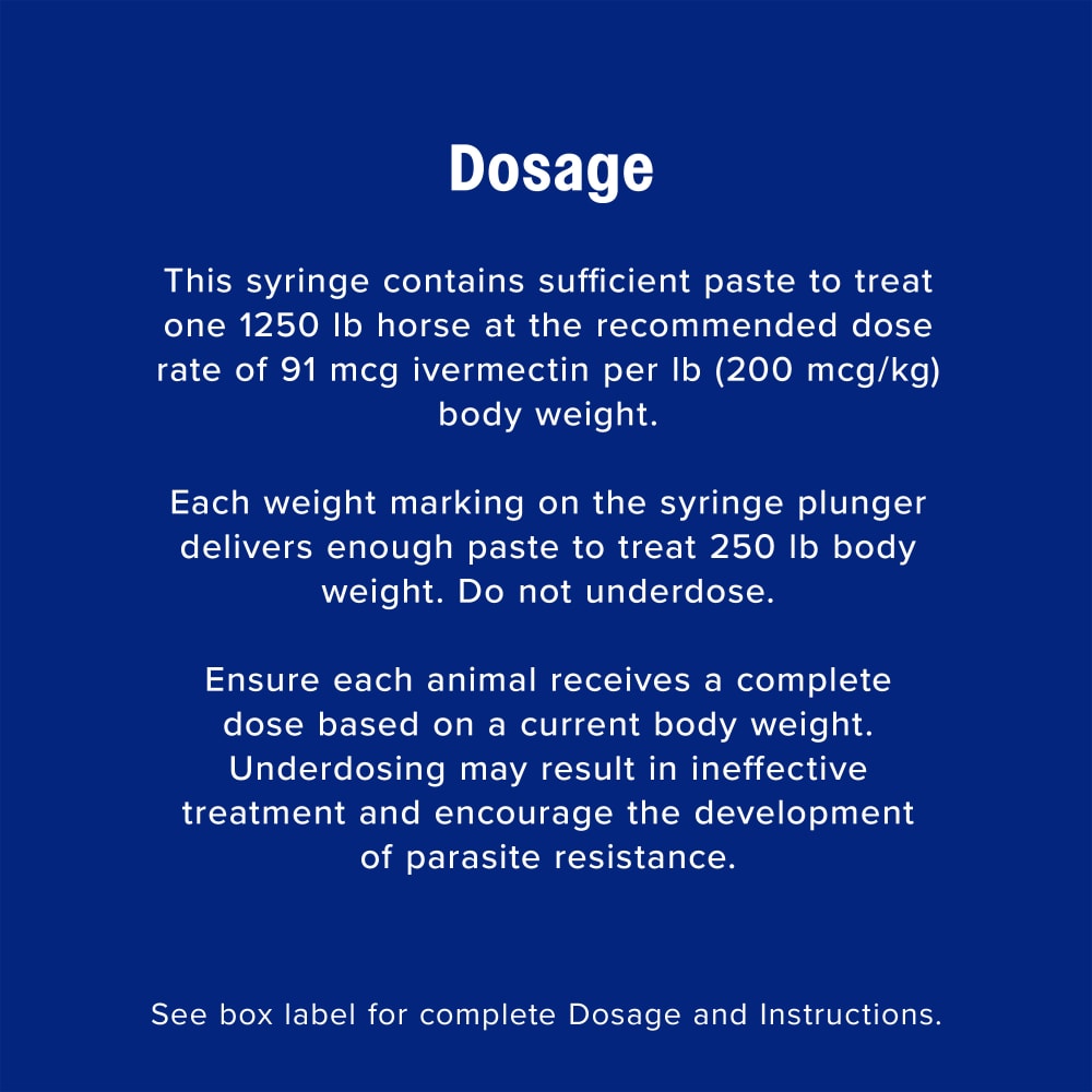 Dosage instructions for farnam ivercare ivermectin paste. See box label for complete dosage and instructions
