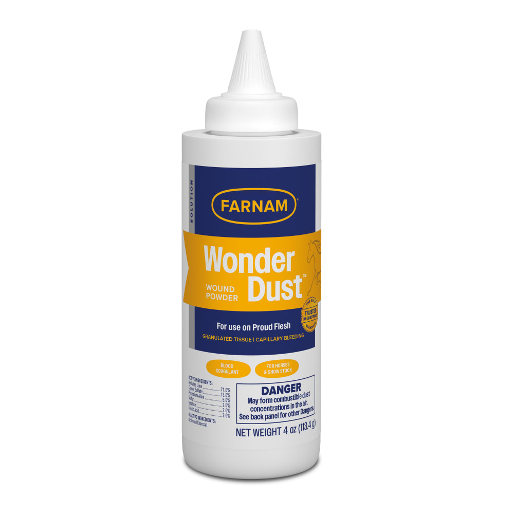 Retail packaging for farnam wonder dust wound powder for horses