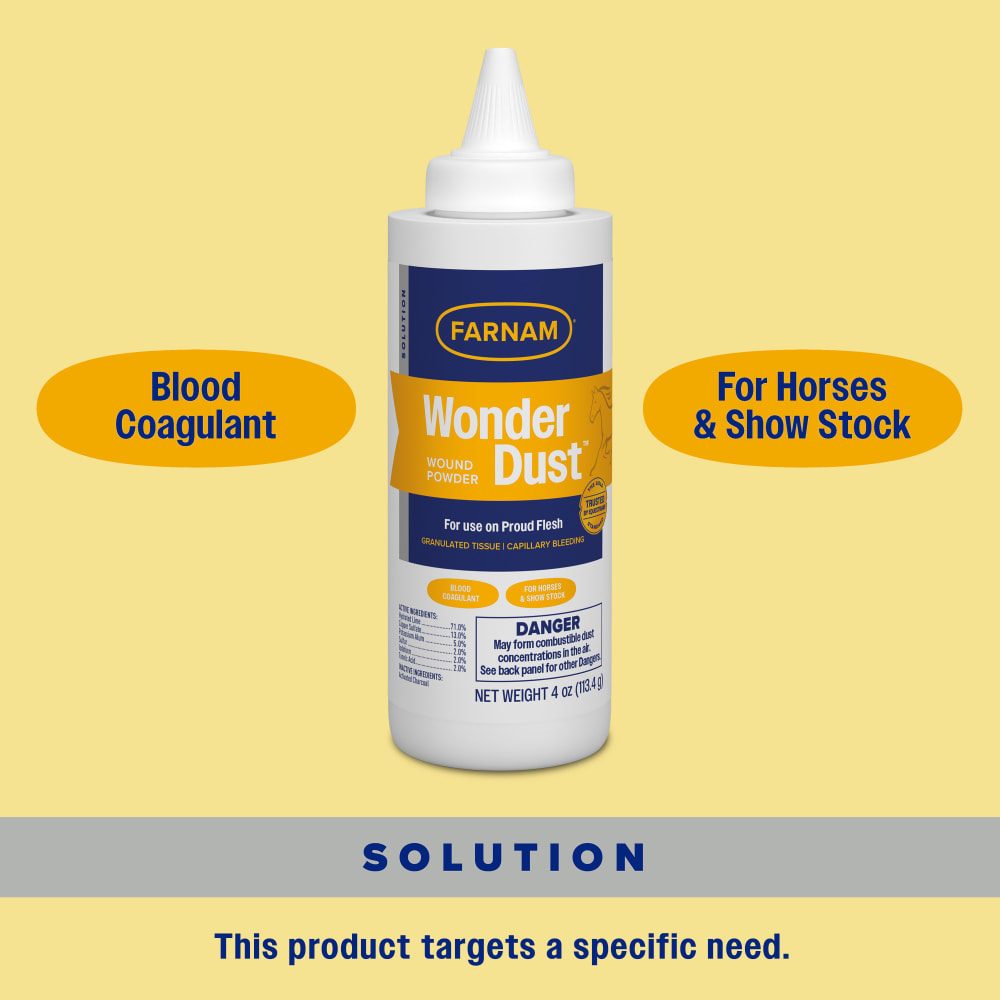 Farnam wonder dust wound powder for horses is a blood coagulant for horses and show stock